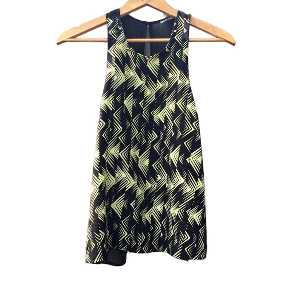 Charlotte Russe Tank Top Shirt Racerback Sheer Graphic Print Gold Studded Neck…